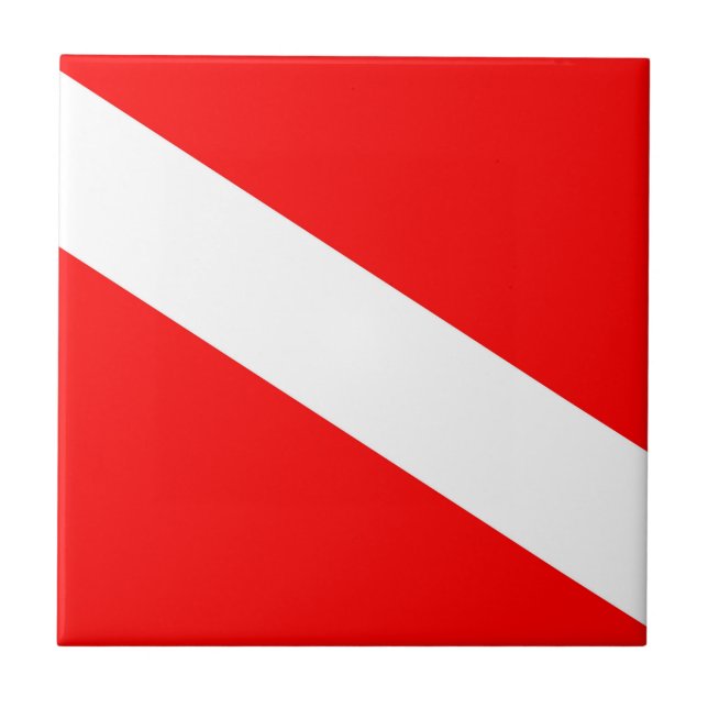 scuba divers flag red diagonal dive symbol ceramic tile (Front)