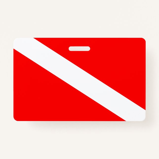 scuba divers flag red diagonal dive symbol ID badge (Front)