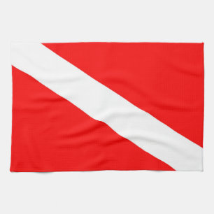 scuba divers flag red diagonal dive symbol tea towel