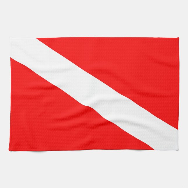scuba divers flag red diagonal dive symbol tea towel (Horizontal)