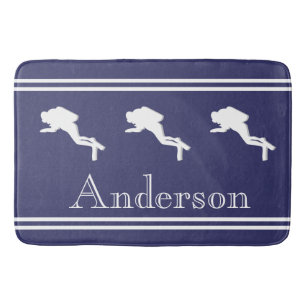 SCUBA DIVERS Monogrammed White Navy Grey Bath Mat