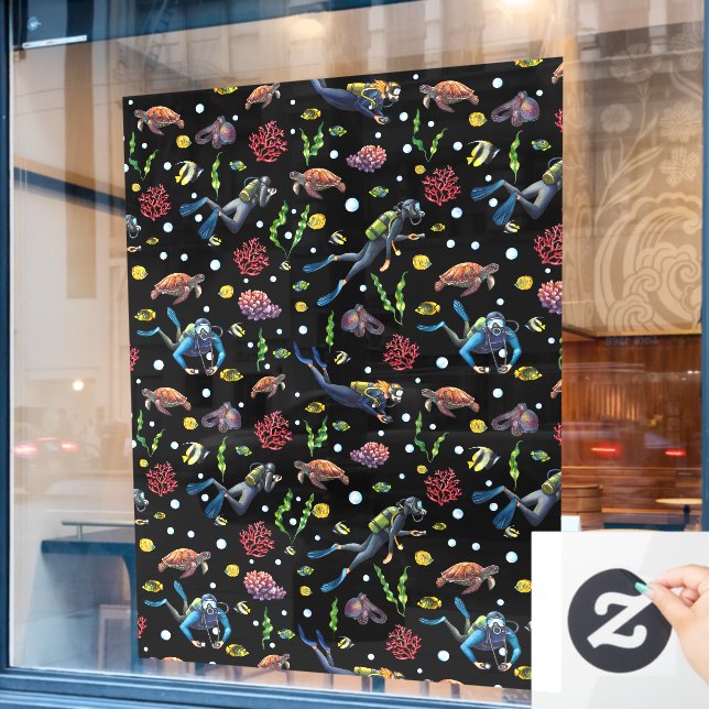 Scuba Divers Ocean Coral Tropical Fish Dive Shop (Cafe Window)