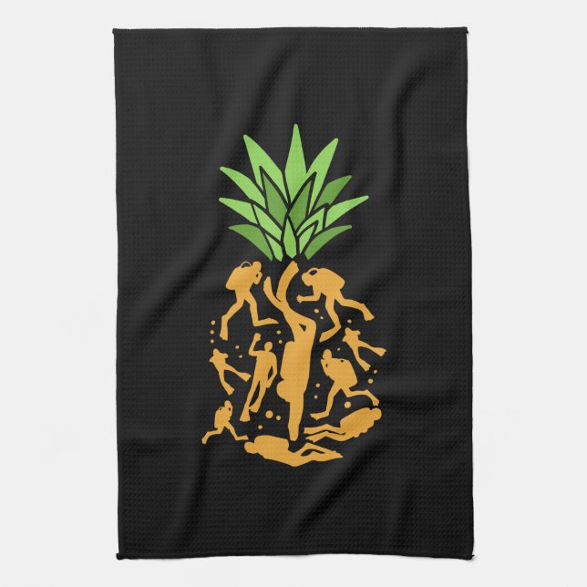 Scuba Divers Pineapple Tea Towel (Vertical)