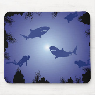 Scuba Divers & Sharks Pattern Mouse Pad