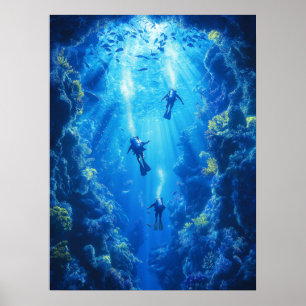 Scuba Divers, Underwater Scene Poster