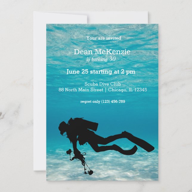 Scuba diving birthday party invitation (Front)