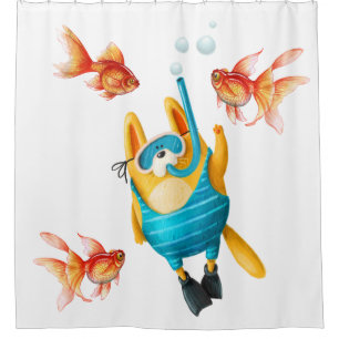 Scuba Diving Cat Shower Curtain