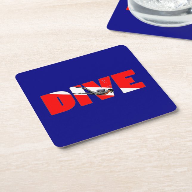 Scuba Diving DIVE Square Paper Coaster (Angled)