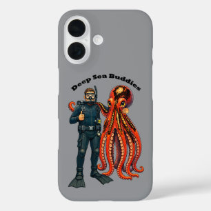 SCUBA Diving Diver Posing with a Giant Octopus URM iPhone 16 Case