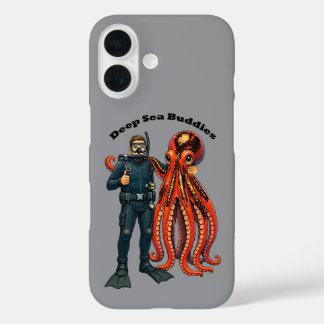 SCUBA Diving Diver Posing with a Giant Octopus URM iPhone 16 Case