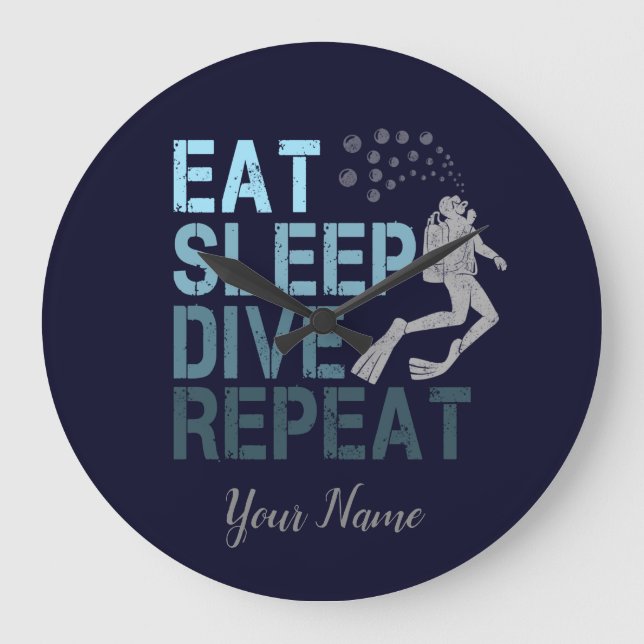 Scuba Diving Eat Sleep Dive Repeat saying Large Clock (Front)