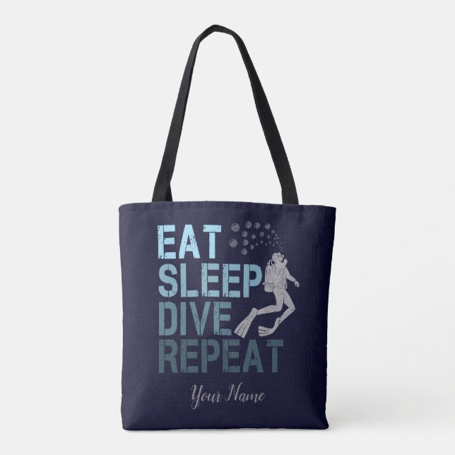 Scuba Diving Eat Sleep Dive Repeat saying Tote Bag (Back)