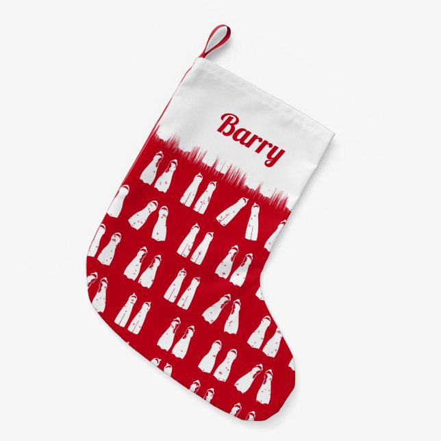 Scuba Diving Fins Red White Flipper Pattern Small Christmas Stocking (Front (Hanging))