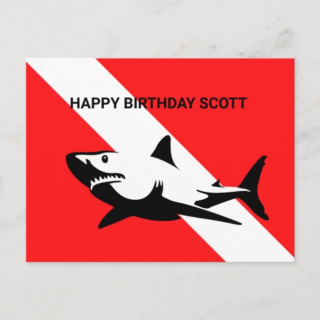Scuba Diving Flag and Shark Birthday Postcard (Front)