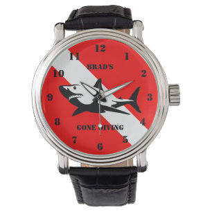 Scuba Diving Flag and Shark Custom Watch