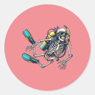 Scuba Diving Halloween Skeleton Scuba Diver  Classic Round Sticker