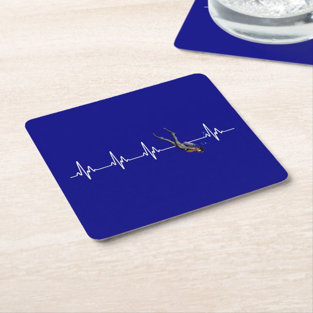 SCUBA Diving Heartbeat Square Paper Coaster (Angled)
