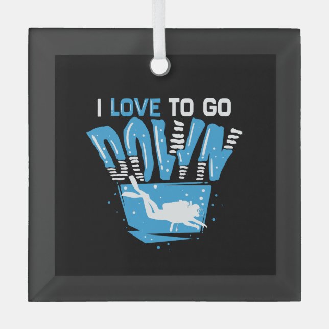 Scuba Diving - I Love To Go Down Glass Tree Decoration (Front)
