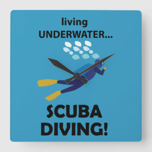 Scuba Diving Living Underwater Scuba Diving Square Wall Clock