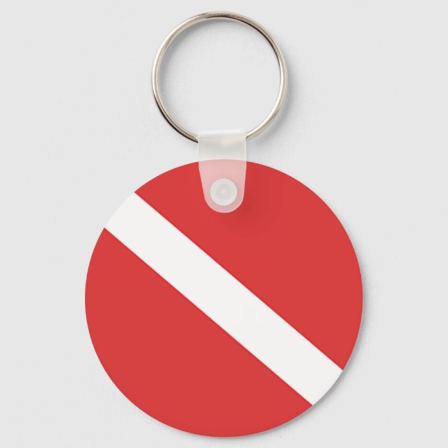 Scuba Diving Logo- Diver's Red White Flag Key Ring (Front)
