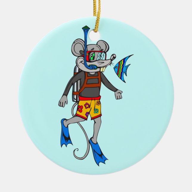 Scuba Diving Mouse Ceramic Tree Decoration (Front)
