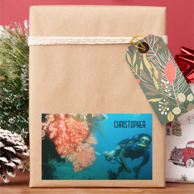 Scuba Diving Personalised Rectangular Sticker (Holiday)