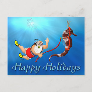 Scuba Diving Santa & Seahorse Postcard
