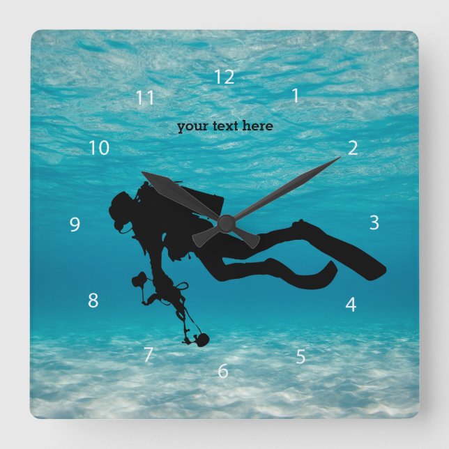 Scuba Diving Square Wall Clock (Front)