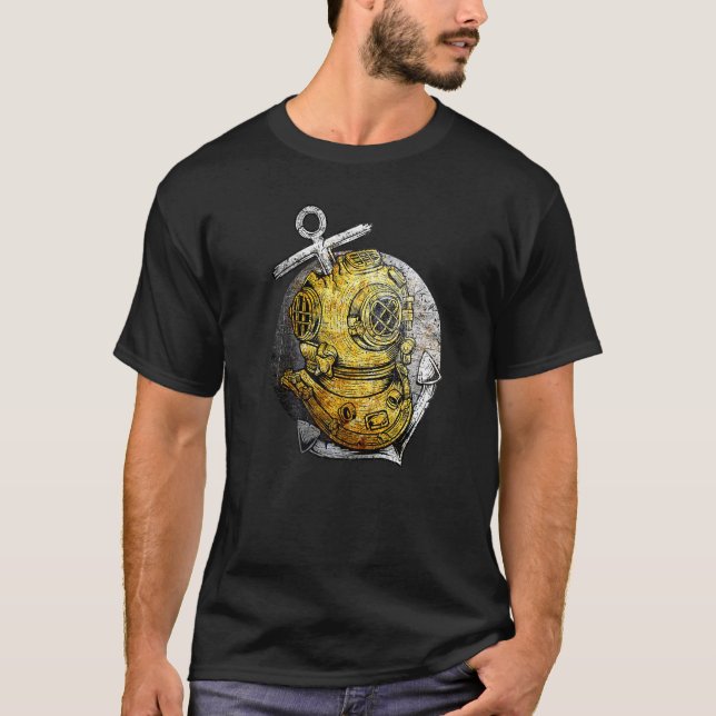 Scuba Diving Vintage Helmet Diver T-Shirt (Front)