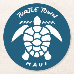 Scuba Diving Wit Sea Turtle - Turtle Town Maui Round Paper Coaster