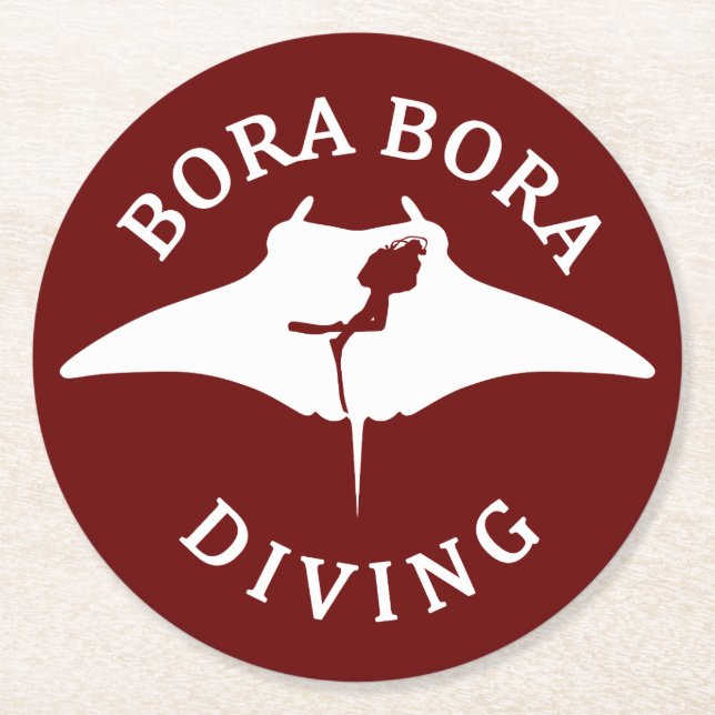 Scuba Diving With Manta Rays At Bora Bora Round Paper Coaster (Front)