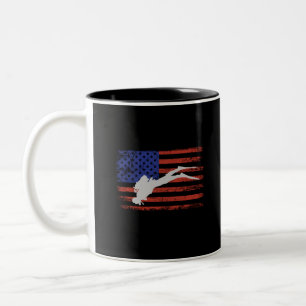 Scuba Diving With Usa Flag-Usa-Flag-Flags-Vintage Two-Tone Coffee Mug
