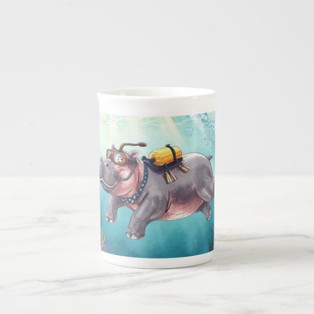 Scuba Hippo underwater Bone China Mug (Front)