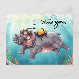 Scuba Hippo underwater I miss you Postcard