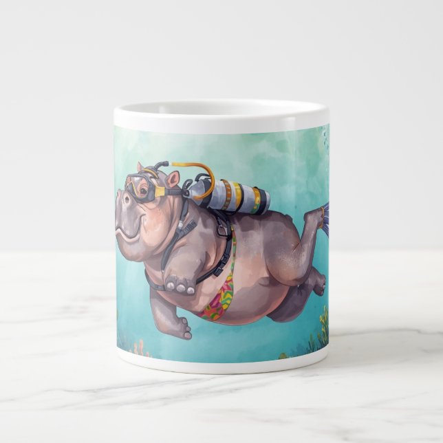 Scuba Hippo underwater Large Coffee Mug (Front)