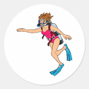 Scuba lady classic round sticker