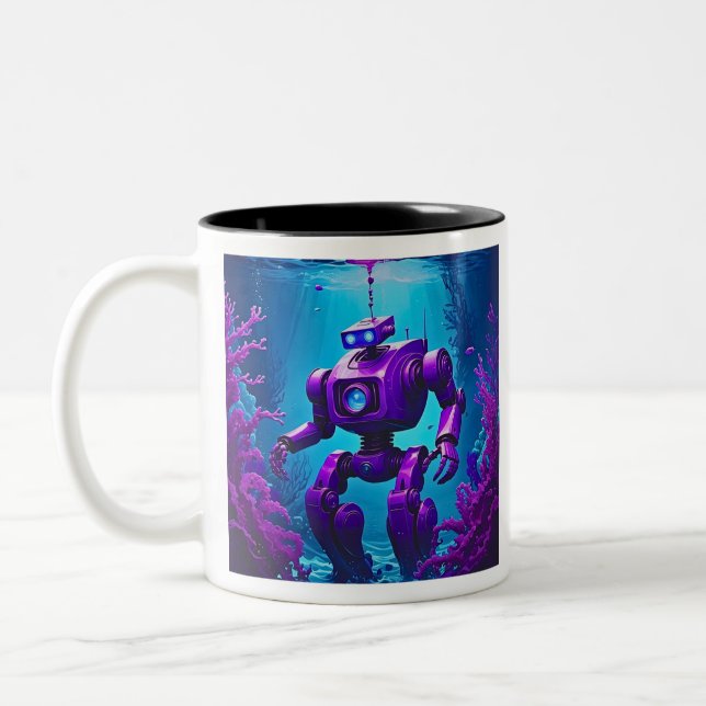 scuba robot underwater Two-Tone coffee mug (Left)