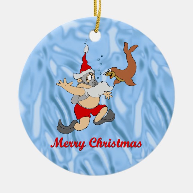 Scuba Santa Ceramic Tree Decoration (Front)
