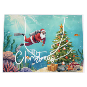 Scuba Santa Underwater Christmas Holiday Large Gift Bag