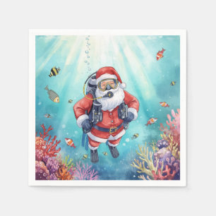 Scuba Santa Underwater Christmas Napkin