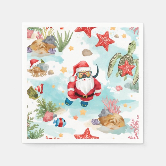 Scuba Santa Underwater Christmas Napkin (Front)