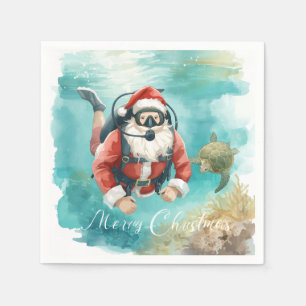 Scuba Santa Underwater Christmas Napkin