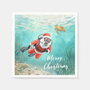 Scuba Santa Underwater Christmas Napkin