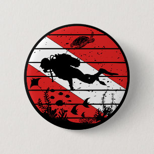 Scuba Sealife Diver Flag 6 Cm Round Badge