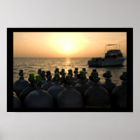Scuba Tanks and Dive Boat at Sunrise