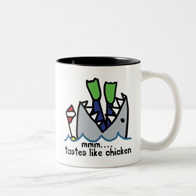 Scuba Tastes Chicken Shark Two-Tone Coffee Mug (Right)