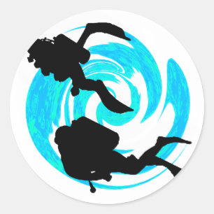 SCUBA THREE TANKS CLASSIC ROUND STICKER