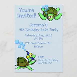 Scuba Turtles Swim Birthday Party Invitation