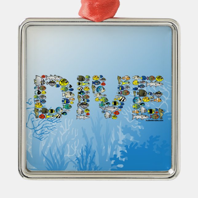 Scubadorable DIVE Metal Tree Decoration (Front)