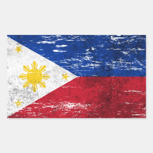 Scuffed and Worn Filipino Flag Rectangular Sticker (Front)